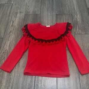 Girls long sleeve fringed overlay with scalloped lace dress shirt